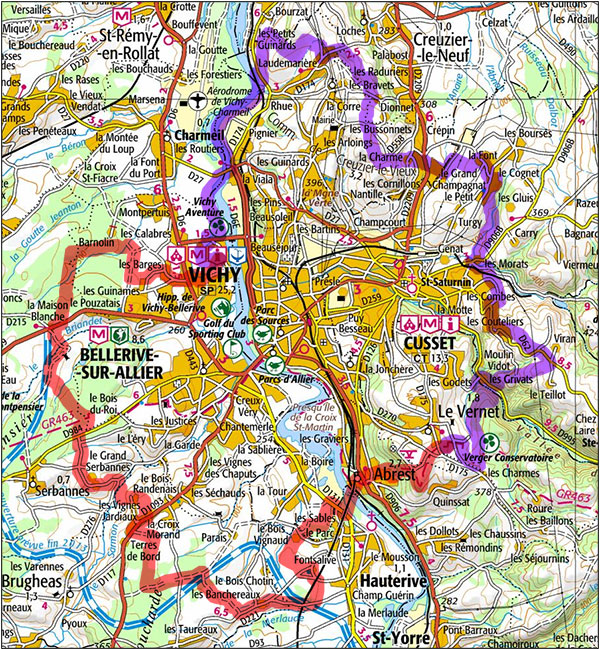 carte approximative de la randonnee Autour de Vichy 2019, Allier, Auvergne, France