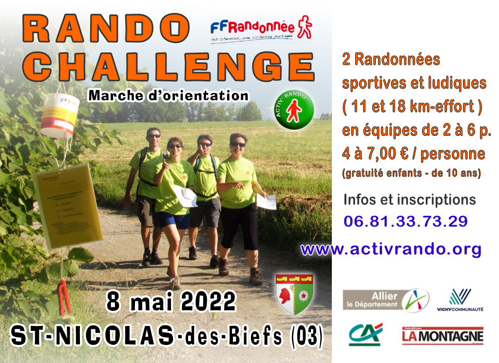 affiche du Rando Challenge de Saint-Nicolas-des-Biefs, le 8 mai 2022